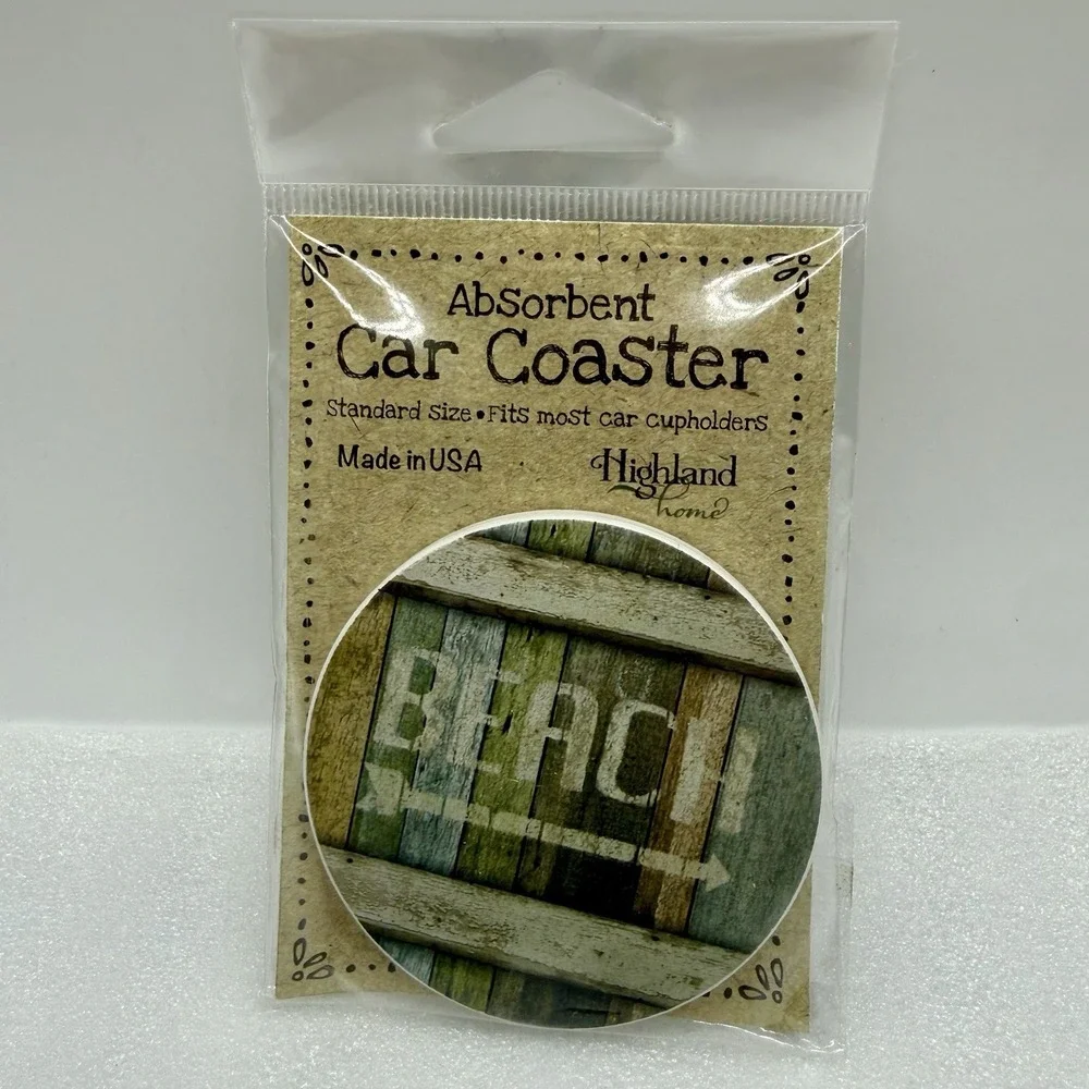 Highland Home Absorbent Stone Car Coaster Beach Theme Made In USA‎